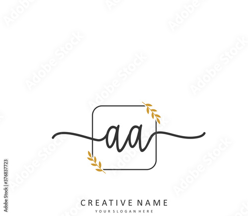 AA Initial letter handwriting and signature logo. A concept handwriting initial logo with template element.