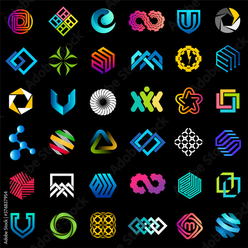 Big vector set of logo design. Unusual icons for business.