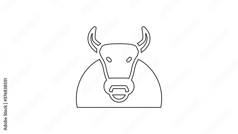 Black line Bull icon isolated on white background. Spanish fighting bull. 4K Video motion graphic animation. Black line Bull icon isolated on white background. Spanish fighting bull. 4K Video motion graphic animation.
