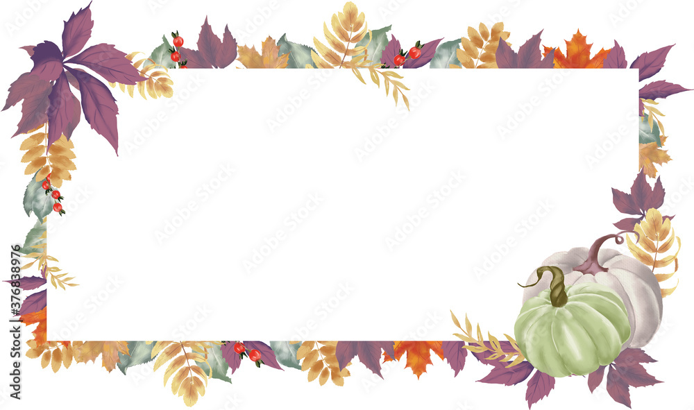 Autumn leaves pumpkin frame. Halloween, high resolution, watercolor. Autumn leaves pumpkin frame. Halloween, high resolution, watercolor.