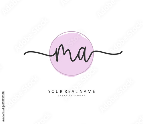 M A MA Initial letter handwriting and signature logo. A concept handwriting initial logo with template element.