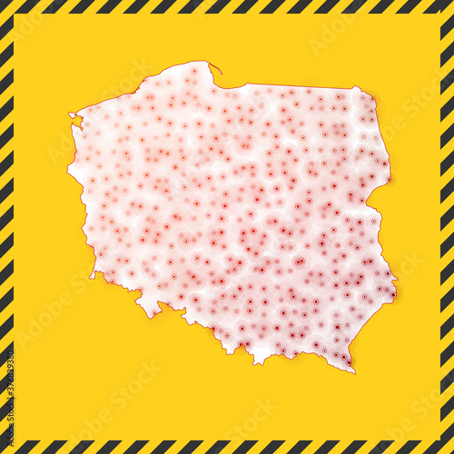 Poland closed - virus danger sign. Lockdown country icon. Black striped border around map with virus spread concept. Vector illustration.