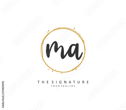 M A MA Initial letter handwriting and signature logo. A concept handwriting initial logo with template element.