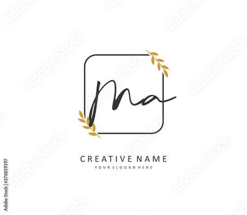 M A MA Initial letter handwriting and signature logo. A concept handwriting initial logo with template element.