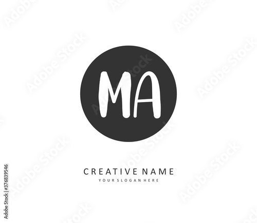 M A MA Initial letter handwriting and signature logo. A concept handwriting initial logo with template element.