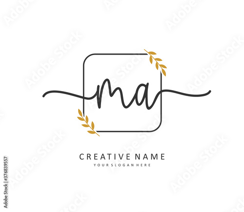 M A MA Initial letter handwriting and signature logo. A concept handwriting initial logo with template element.