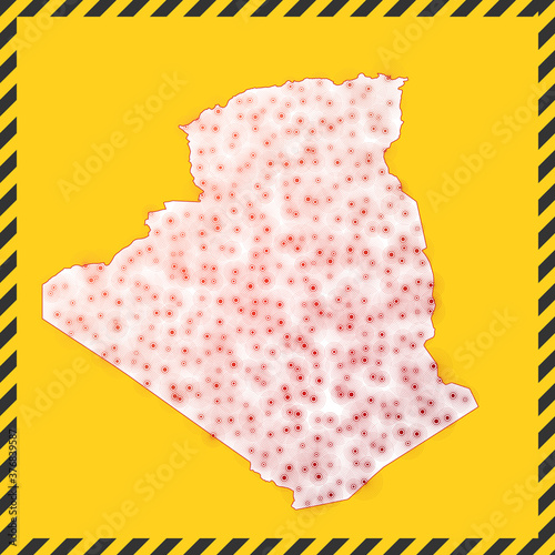 Algeria closed - virus danger sign. Lockdown country icon. Black striped border around map with virus spread concept. Vector illustration.