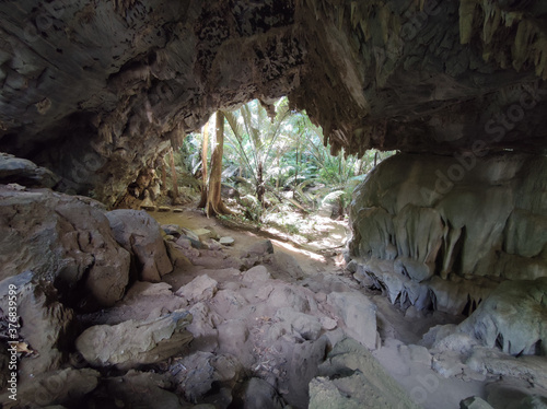 Wondelful limestone cave in day time, Thailand.