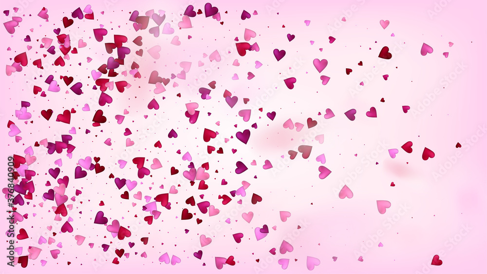 Flying Hearts Vector Confetti. Valentines Day Wedding Pattern. Beautiful Pink Design Valentines Day Decoration with Falling Down Hearts Confetti. Rich VIP Gift, Birthday Card, Poster Background