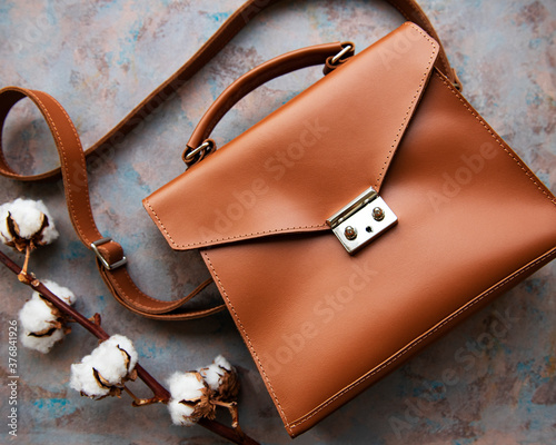 Brown leather bag photo