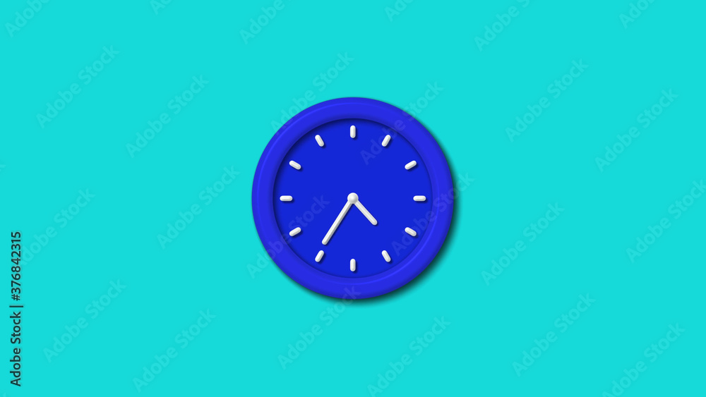 Amazing blue color 3d wall clock icon on cyan background clock icon