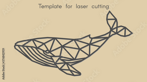 Template animal for laser cutting. Abstract geometriс whale for cut. Stencil for decorative panel of wood, metal, paper. Vector illustration.