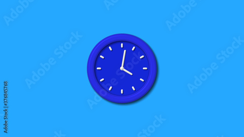Amazing blue color 3d wall clock icon on aqua background,12 hours clock icon