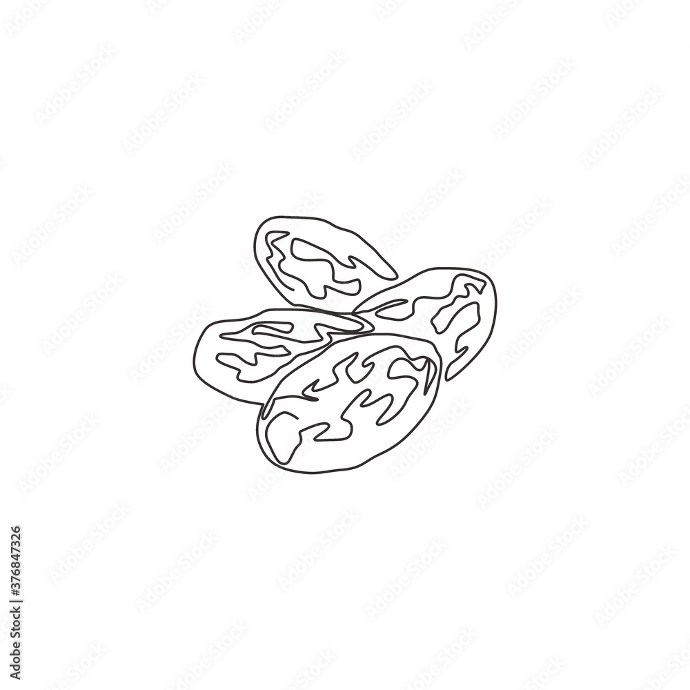 One single line drawing of whole heap healthy organic fruit dates for orchard logo identity. Fresh palm fruitage concept for fruit garden icon. Modern continuous line draw design vector illustration One single line drawing of whole heap healthy organic fruit dates for orchard logo identity. Fresh palm fruitage concept for fruit garden icon. Modern continuous line draw design vector illustration