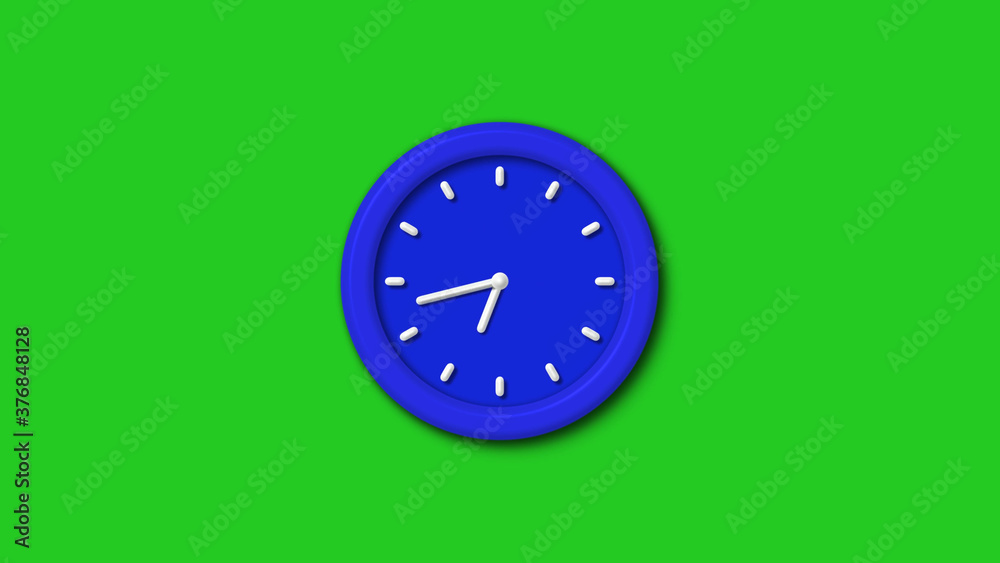 New blue color 3d wall clock icon on green background,Counting down clock icon