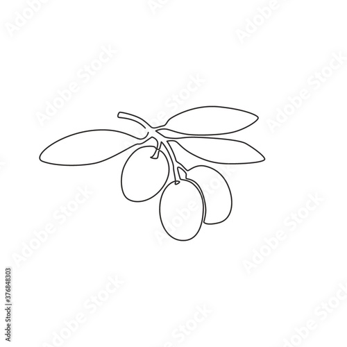 One single line drawing of heap healthy organic olive fruit for garden logo identity. Fresh core ingredients concept for fruit icon. Modern continuous line draw design vector graphic illustration