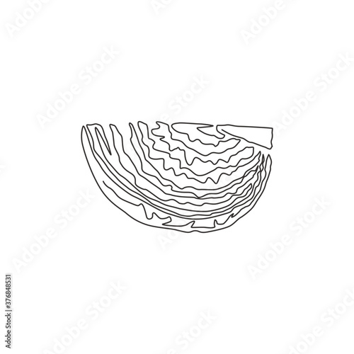 One single line drawing cut sliced healthy organic headed cabbage for farm logo identity. Fresh biennial plant concept vegetable icon. Modern continuous line draw design graphic vector illustration