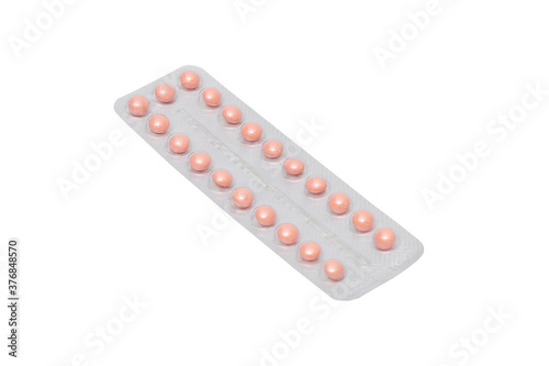 Oral contraceptive pill isolated on white background