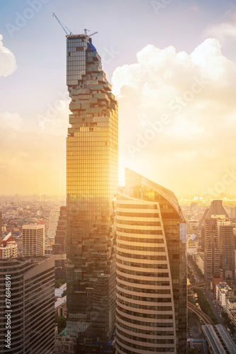 Photography Aerial view of Mahanakorn high rise modern building at business zone in Bangkok,