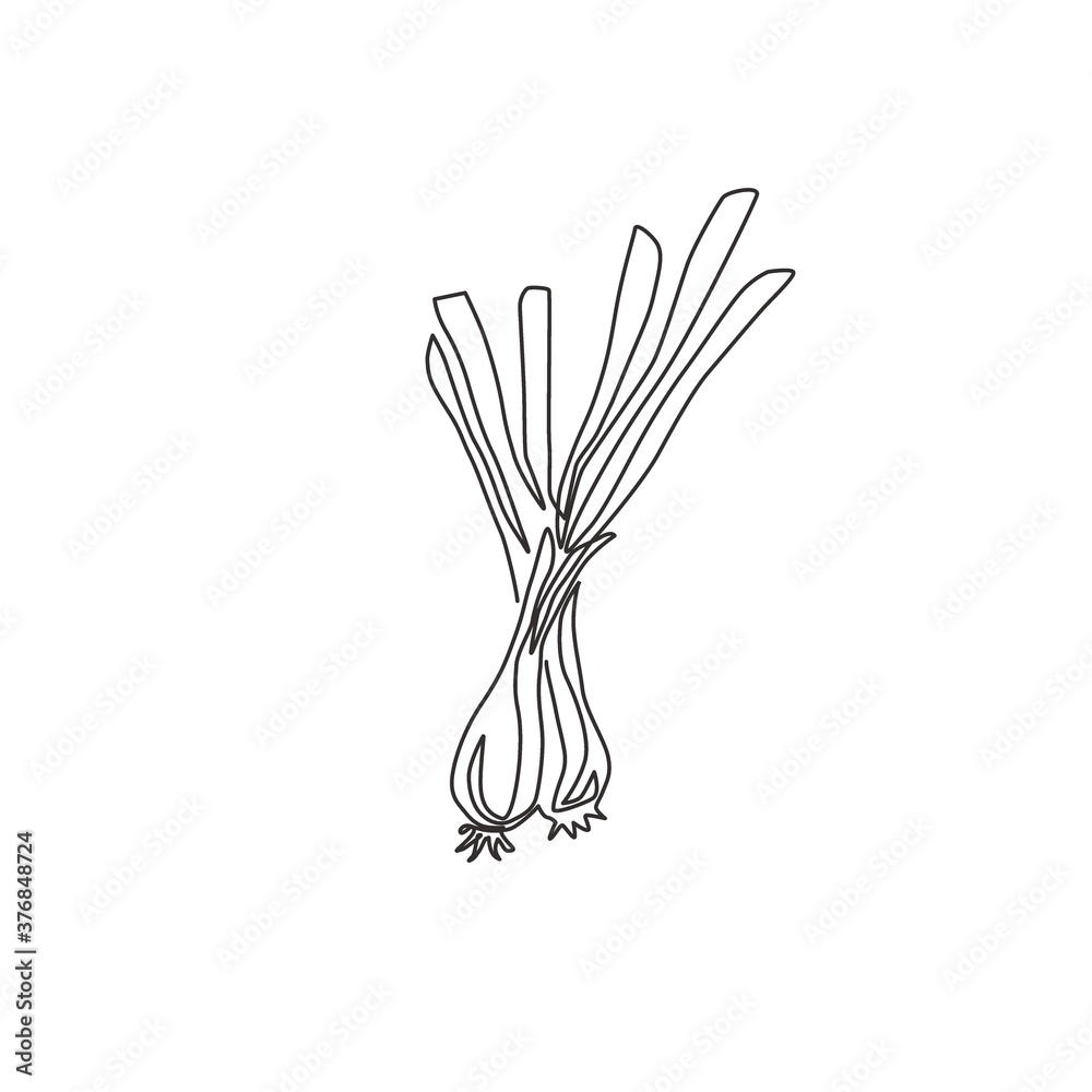 One single line drawing of whole healthy organic leek for plantation logo identity. Fresh ingredient concept for vegetable icon. Modern continuous line draw design vector graphic illustration