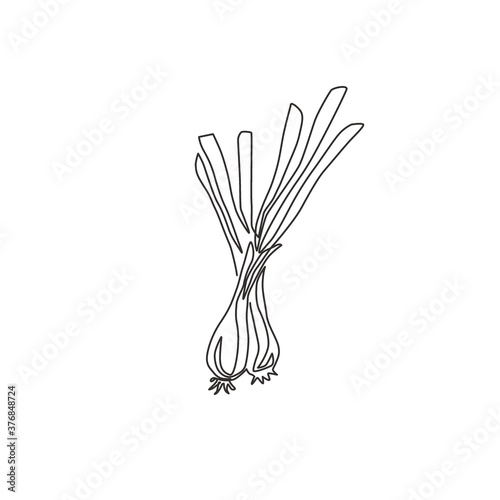 One single line drawing of whole healthy organic leek for plantation logo identity. Fresh ingredient concept for vegetable icon. Modern continuous line draw design vector graphic illustration