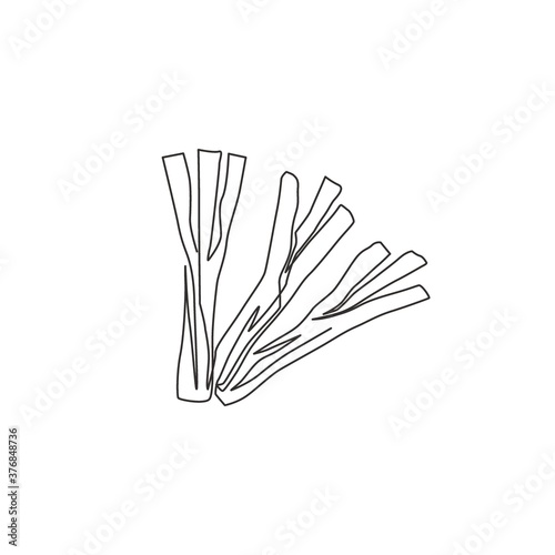 Single continuous line drawing of whole bunch healthy organic leek for farm logo identity. Fresh food seasoning concept for vegetable icon. Modern one line draw design vector graphic illustration