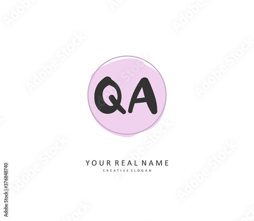 Q A QA Initial letter handwriting and signature logo. A concept handwriting initial logo with template element.