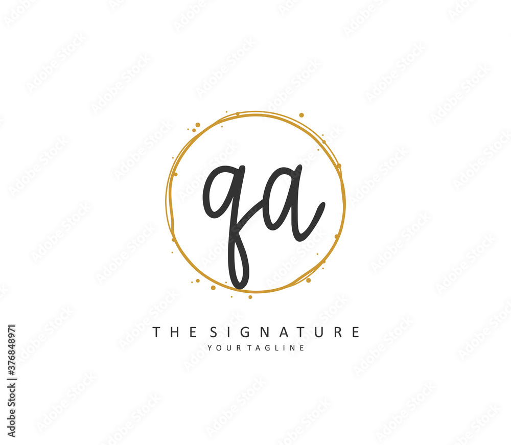 Q A QA Initial letter handwriting and signature logo. A concept handwriting initial logo with template element.