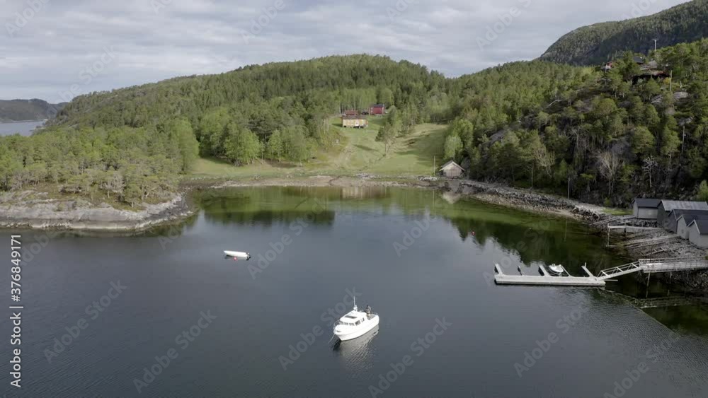 boat anchored in small bay in the Norwegian fjords boat anchored in small bay in the Norwegian fjords