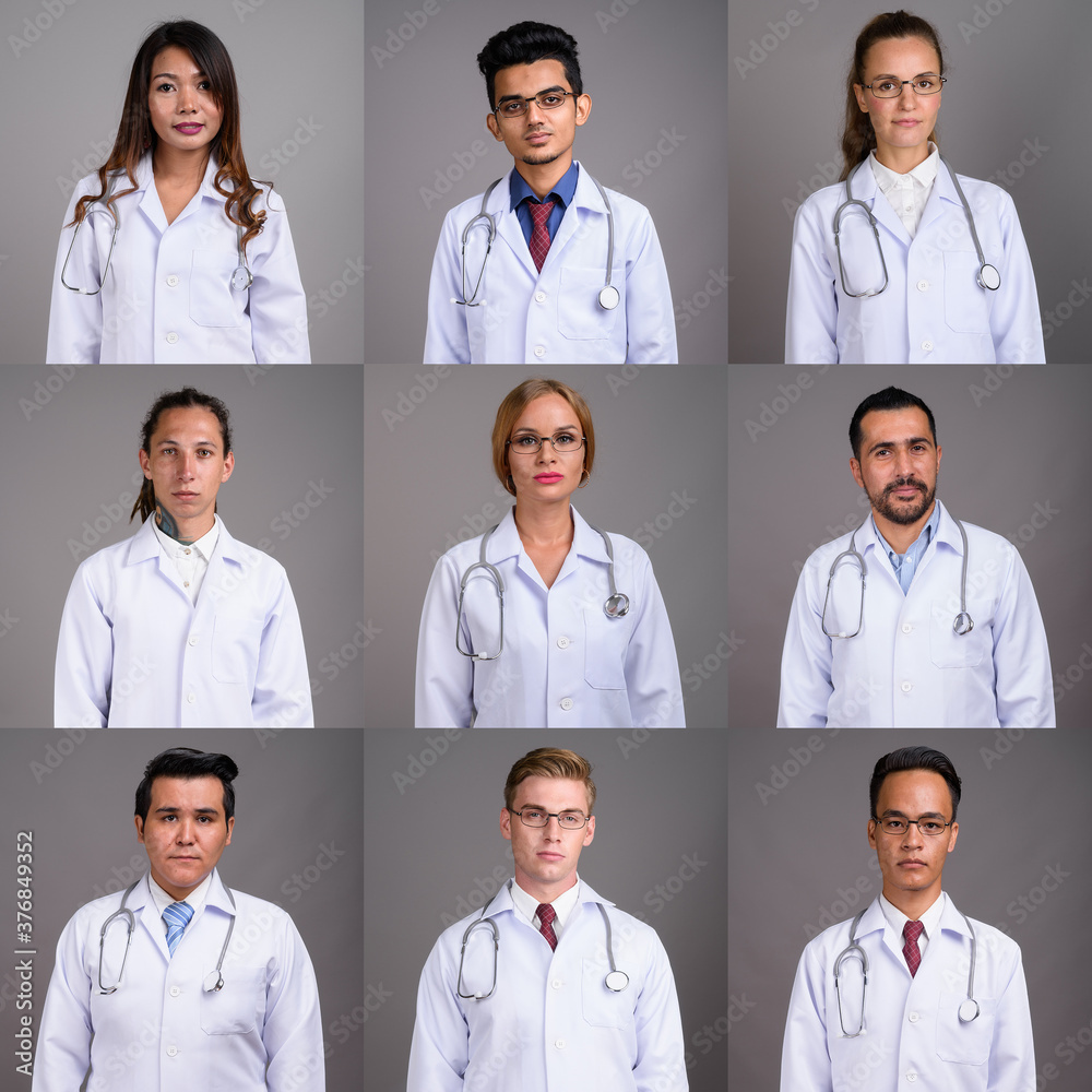 Collage of multi ethnic and mixed age doctors