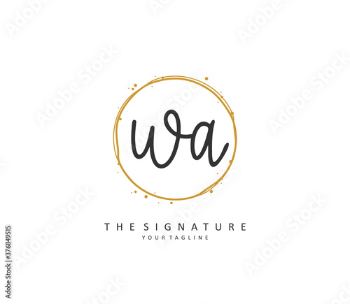W A WA Initial letter handwriting and signature logo. A concept handwriting initial logo with template element.