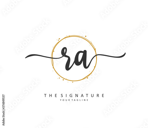 R A RA Initial letter handwriting and signature logo. A concept handwriting initial logo with template element.