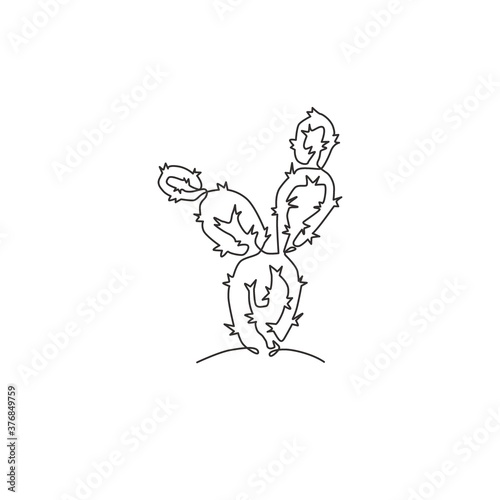One single line drawing exotic tropical spiny cactus plant. Printable decorative cacti houseplant concept for home wall decor ornament. Modern continuous line draw graphic design vector illustration