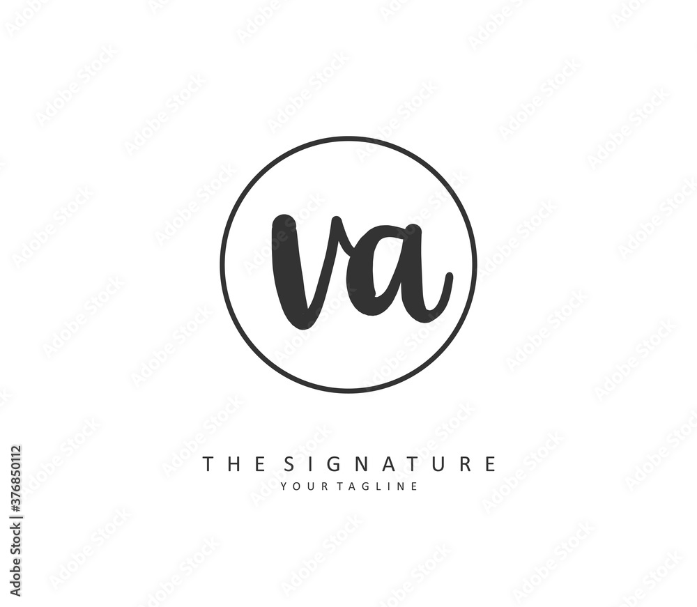 V A VA Initial letter handwriting and signature logo. A concept handwriting initial logo with template element.