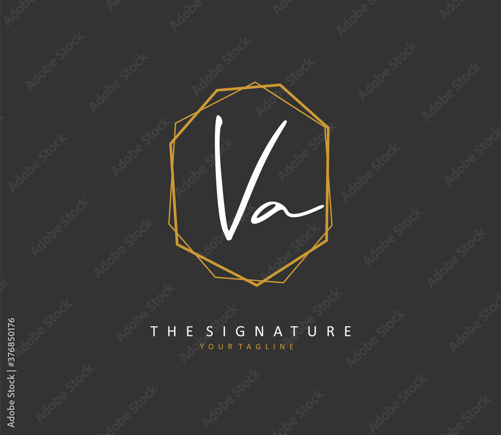 Obraz premium V A VA Initial letter handwriting and signature logo. A concept handwriting initial logo with template element.