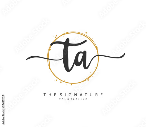 T A TA Initial letter handwriting and signature logo. A concept handwriting initial logo with template element.