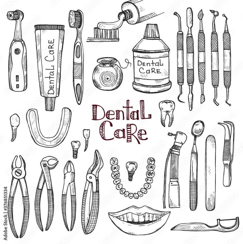 Free Vector  Teeth care and dentist tools set