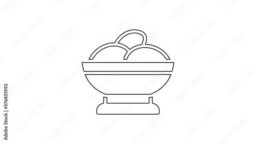 Black line Varenyky in a bowl icon isolated on white background. Pierogi, varenyky, dumpling, pelmeni, ravioli. Traditional Ukrainian food. 4K Video motion graphic animation. Black line Varenyky in a bowl icon isolated on white background. Pierogi, varenyky, dumpling, pelmeni, ravioli. Traditional Ukrainian food. 4K Video motion graphic animation.