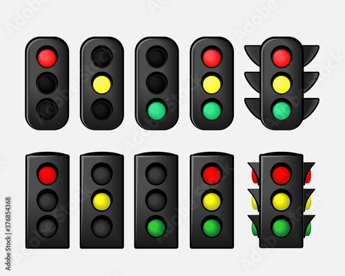 Set of traffic light. Stoplight sign.  Illustration vector 