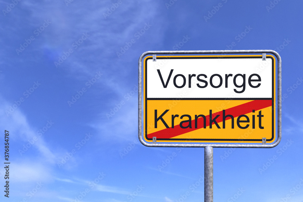 3d Illustration - Ortsschild - Ortstafel - Vorsorge - Krankheit - Himmel - Wolken 3d Illustration - Ortsschild - Ortstafel - Vorsorge - Krankheit - Himmel - Wolken