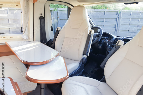 modern camper van vehicle interior view of motor home rv for recreational vanlife © OceanProd