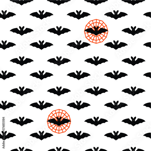 seamless pattern. Black bats silhouette on a white background