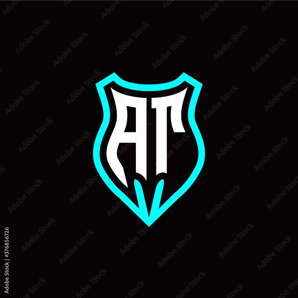 Initial A T letter with shield modern style logo template vector