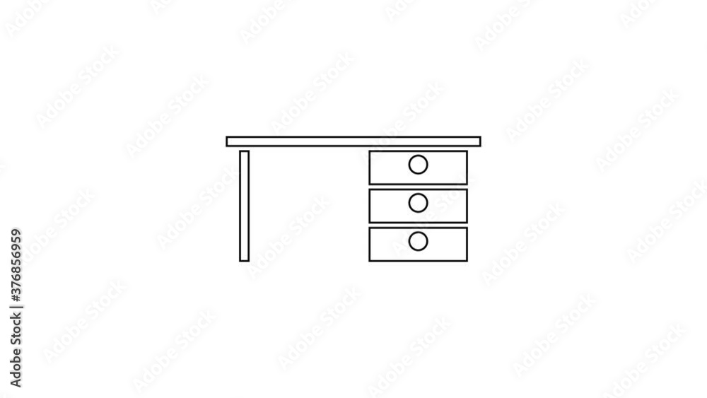 Black line Office desk icon isolated on white background. 4K Video motion graphic animation. Black line Office desk icon isolated on white background. 4K Video motion graphic animation.