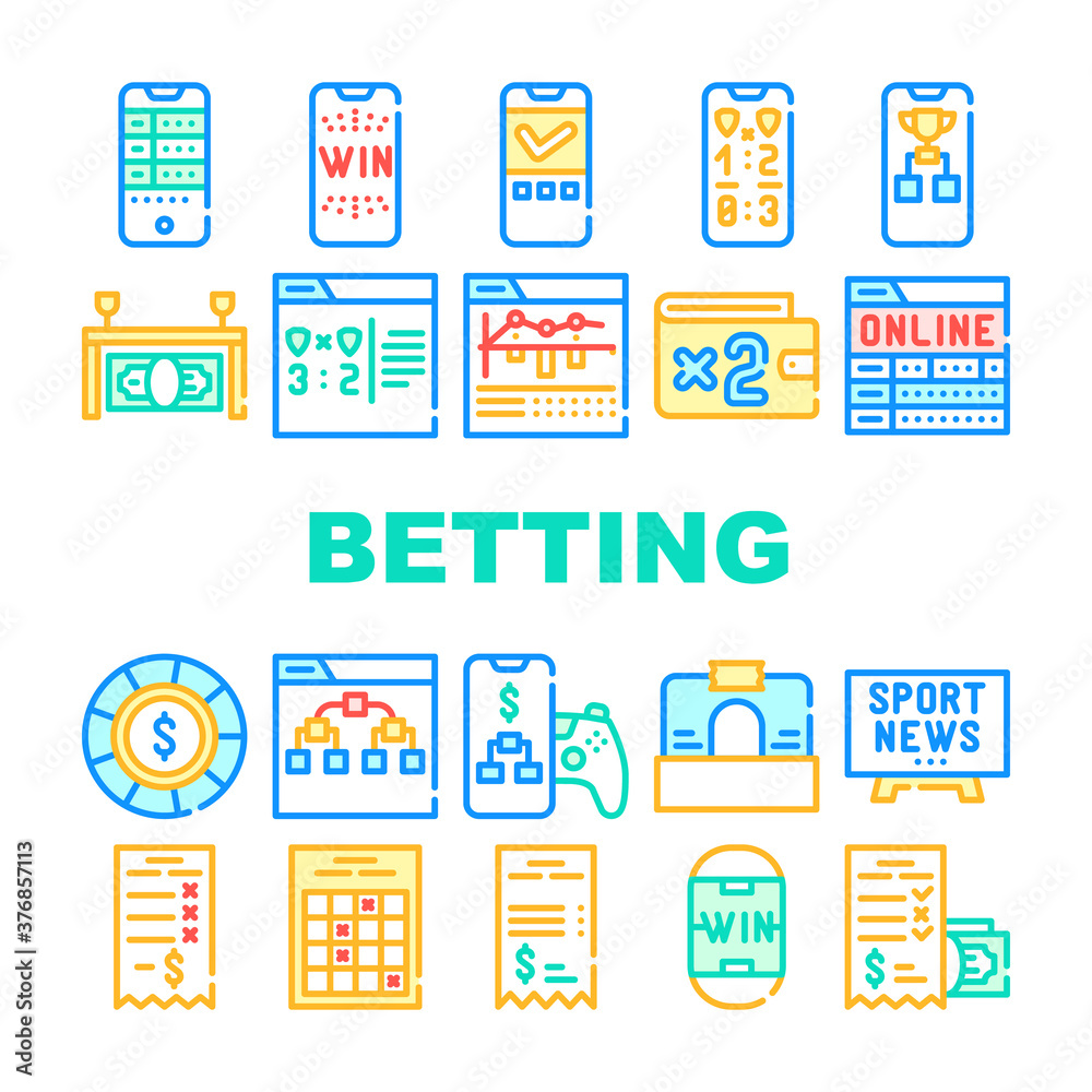 Betting On Gambling Collection Icons Set Vector Illustrations