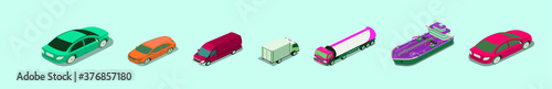 set of isometric transportation with car cartoon icon design template in various models. vector illustration