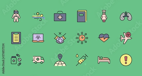 Set of Coronavirus Protection Vector Line Icon. Contains such Icons as Ambulance, Novel CoronaVirus, Protective Measures, Symptoms, Incubation Period and more. 32x32 Pixels. Editable Stroke