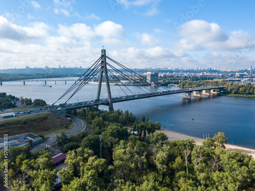 Aerial drone view. North Bridge in Kiev.