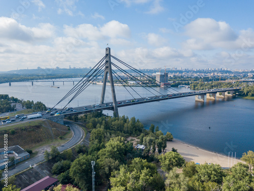 Aerial drone view. North Bridge in Kiev.