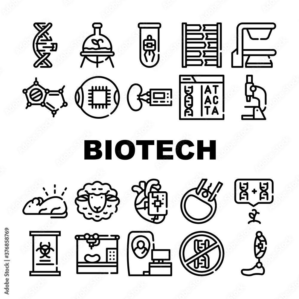 Fototapeta premium Biotech Technology Collection Icons Set Vector Illustrations